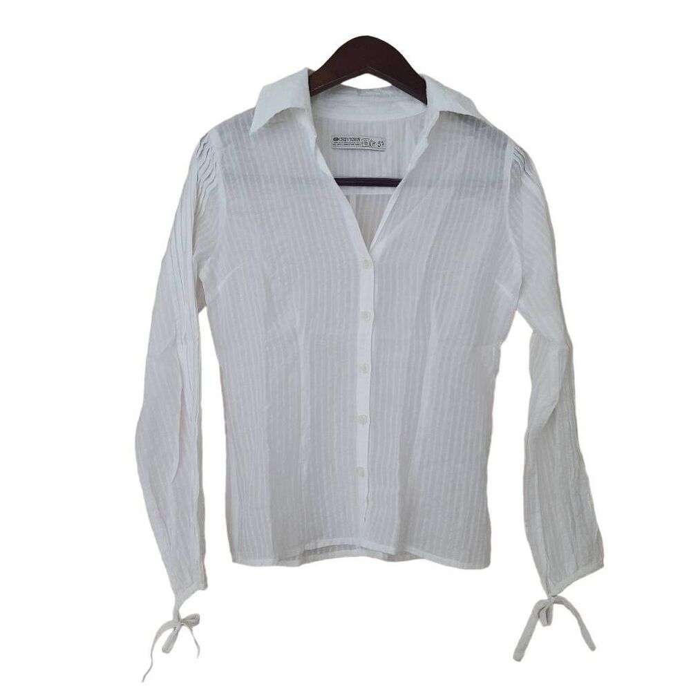 Chevignon Women's White Collared Long Sleeve Button Front Shirt Size Small